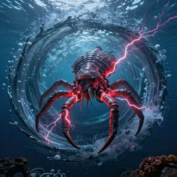 giant elder kraken covered in red lightning in the middle of a giant whirlpool, award winning photograph, national geographic, 8k UHD