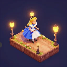 alice in wonderland ride isometric 2. 5 d game level, myvmk, with detailed, clean, cartoon, lanterns, pixar, disney, toon shader, arnold maya render, unreal engine, artgerm, artstation by miha rinne