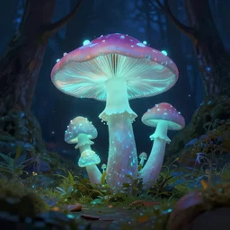 luminescent mushrooms magic forest night artstation digital art