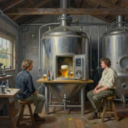 an airbrush painting of an elaborate hidden object scene in a beer brewer's shed by destiny womack, gregoire boonzaier, harrison fisher, richard dadd