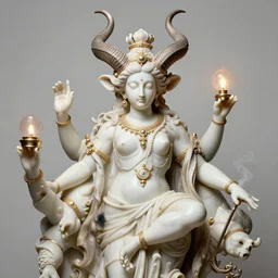 hindu goddes with horns in baroque style, craig mullins, j. c. leyendecker, lights, art by ernst haeckel, john william godward, hammershøi,,