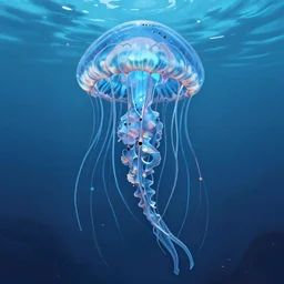 yberpunk jellyfish, blue tones, underwater, 360, highly detailed, digital painting, artstation, concept art, smooth, sharp focus, illustration, art by greg rutkowski and alphonse mucha