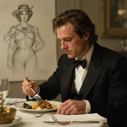 ray liotta eating dinner, character sheet, character design, contrast, deep focus, turnaround, highly detailed, dramatic lighting, digital painting, artstation, concept art, matte, sharp focus, illustration, elegant, art by artgerm and greg f and alphonse mucha.