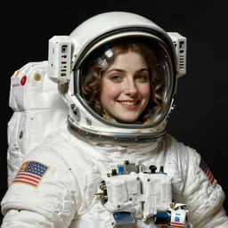 asthetic!   astronaut  with helmet medium shot portrait  female beautiful smiling, by William-Adolphe Bouguereau.