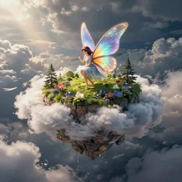 the floating fairy island, clouds, High detail,art station