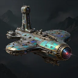 a highly detailed matte painting of a huge derelict starbase, industrial building in background, dark background, mountains in background, half-life, dark smoke in distance, realism, medium details, blurry, ArtStation, unreal, art by zhu liu WarHammer 40k by Jose Daniel Cabrera Pena and Leonid Kozienko, concept art by Tooth Wu, octane render, cinematic, hyper realism, octane render, 8k, iridescent accents. vibrant, teal and gold blue red dark noir colour scheme