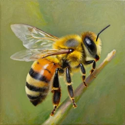 a candid portrait of a humanoid bee, oil on canvas
