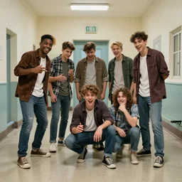 Group of lads having a great time in an asylum