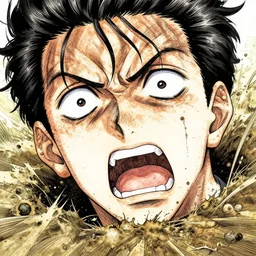 extreme long shot view of a face in agony coming out of the ground by kentaro miura, hyper-detailed
