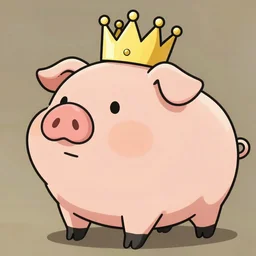side view of a large pig wearing a crown anime thick lines