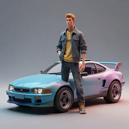 Clothed,worksafe.at CGSociety by WLOP,ilya kuvshinov,krenz cushart,Greg Rutkowski,trending on artstation.Zbrush sculpt colored,Octane render in Maya,Houdini VFX.Vaporwave car.Cinematic dramatic atmosphere,sharp focus,soft volumetric studio lighting.