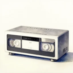 watercolor vhs tape player by standalone furniture 1 9 9 9 boris vallejo, & albrecht durer, fine art masterpiece baked at 3 0 0 f, matte painting, backlit dystopian lighting, photorealistic render, cinematic,