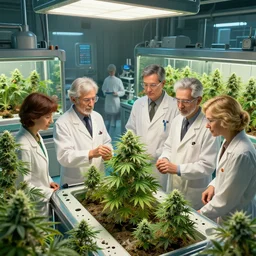 highly detailed digital art, scientists growing cannabis plants in a hydroponics lab on the nostromo, diverse, cg society, artstation