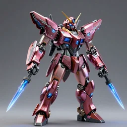 a female metal gundam is in the shape of a metal beetle, the gundam hand with laser knives, the gundam thruster with blue flames, the body is full of cyber lamp, all body is in pink and red color style, daniel, intricate mechanical details, futuristic, 2 k aesthetic, dramatic lighting, 4 k, 3 d octane render, provenance, detailed, trending on artstation