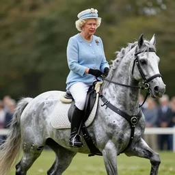queen elizabeth 2 nd riding a mech horse, 4 k, hyperdetailed photorealism