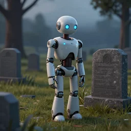 a robot stands sadly by the grave, octane render, 8 k by james jean, ayami kojima, justin gerard, craig mullins