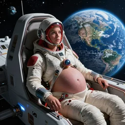 still photo of black widow pregnant in a spaceship, planet earth in the backround, space stars, highly detailed, 8 k