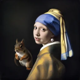squirrel with a pearl earring by johannes vermeer, dutch golden age, oil on canvas