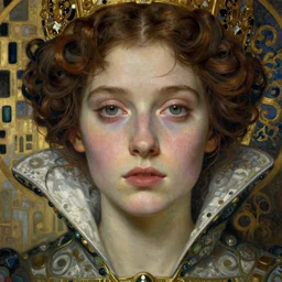 detailed realistic beautiful young medieval queen face portrait by jean delville, gustav klimt and vincent van gogh, art nouveau, symbolist, visionary, gothic, pre - raphaelite, muted earthy colors, desaturated, neutrals