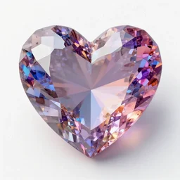 crystal in the shape of a heart, hyper realistic, colorful,