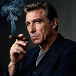 portrait of sean connery smoking a cigar, 4 k, concept art, by wlop, ilya kuvshinov, artgerm, krenz cushart, greg rutkowski, pixiv. cinematic dramatic atmosphere, sharp focus, volumetric lighting, cinematic lighting, studio quality