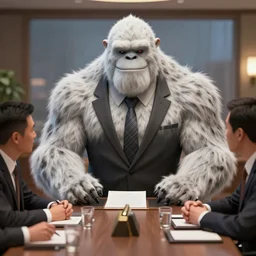 a yeti dressed in formal suit attending a meeting in Tokyo, digital art, octane render, unreal engine 5, trending on artstation, highly detailed, 8k UHD, artgerm