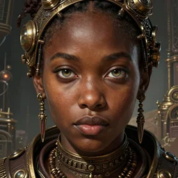 african steampunk bandit, science fiction, highly detailed, digital painting, beautiful eyes, symmetry, concept art, sharp focus, illustration, global illumination, radiant light, detailed and intricate environment, art by artgerm and greg rutkowski and magali villeneuve and ilya kuvshinov!