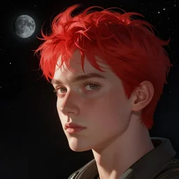 a red head in space, digital art, trending on artstation
