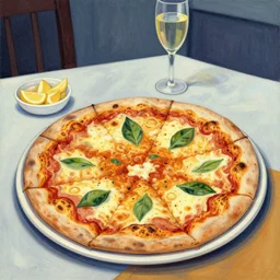 Pizza on a table in the style of Picasso