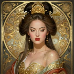 Margot Robbie as a Japanese Goddess, cute, fantasy, intricate, elegant, highly detailed, digital painting, 4k, HDR, concept art, smooth, sharp focus, illustration, art by Artgerm, H R Giger and Alphonse Mucha
