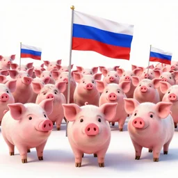 3 d virtual a huge army of pigs with russian flags, 4 k