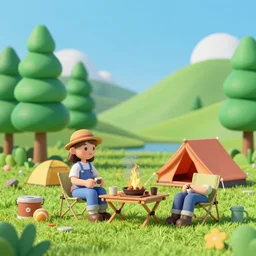 an etching of a campsite by agnes lawrence pelton and qian gu rendered in cinema 4 d and vivid colors