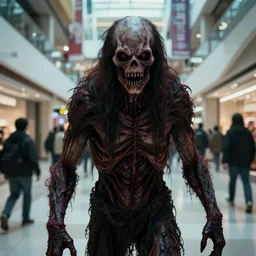 hyperrealistic colorized cinestill of creepy monster entity creature in the style of dead space, junji ito, gantz, roaming toronto yorkdale mall. deep aesthetics of weirdcore