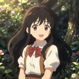 an anime girl body shot, Over The Garden Wall outfit, smiling,