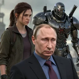 clean shaven vladimit putin, ultrarealistic video game screenshot of real vladimir putin and real greta thunberg in the video game last of us, 8 k high quality art by artgerm alonzo mecha