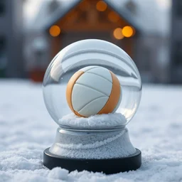 snow globe with volleyball inside, depth of field, award winning photo