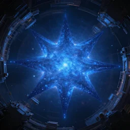 a giant blue star hidden by an artificial megastructure, highly detailed digital artwork, octane, atmospheric depth