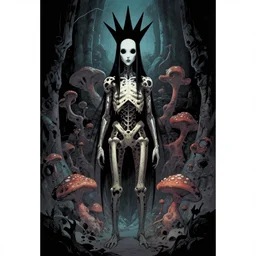 artgerm, joshua middleton comic cover art, psychedelic triangular skeletal calcification fungus lich, full body, hollow eyes, symmetrical face, long black crown, in a dungeon background, moody dark colors