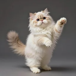 a cute persian cat dancing like a person, highly detailed, digital painting, sharp focus