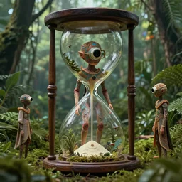 amazonian jungle, raf simons fashion couture, intricately detailed tiny humanoid inside an hourglass in the style of emiliano ponzi and chris ware, futuristic 1 9 9 0 s contemporary art, sci - fi, eye glass, inside view, humanoid pov, intricate artwork by tooth wu and wlop and beeple, octane render, trending on artstation, greg rutkowski very coherent symmetrical artwork, depth field, unreal engine, cinematic, hyper realism, high detail, octane cinema 4 d render, a 2 4 cinematography, 8 k
