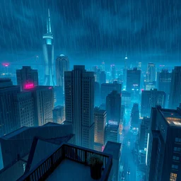 penthouse above a cyberpunk city in a rainy night, wallpaper 3 d pixar disney digital cgi rtx hdr painting bioluminance alena aenami artworks in 4 kby jesper ejsing, feng zhu and loish beeple, by thomas kinkade
