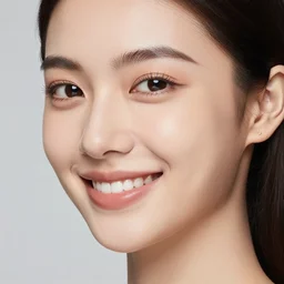 photo of slim girl model, smiling , 20yo, face close-up, high detail, studio, sharp, Canon- 70-200mm lens