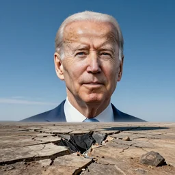 giant distorted joe biden looming over the horizon of a broken earth, perfectly clear face, by j. c. leyendecker and beksinski