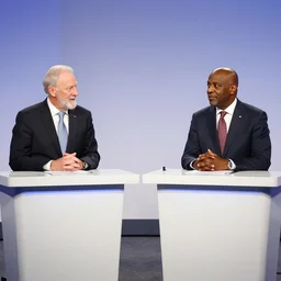 theologian john calvin and joel osteen in a televised debate,