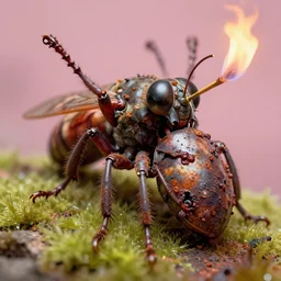 airbrush macro insect | viscera * as god * |, carapace rust crapped sewage armor, chris foss, enric torres, alberto bontempi, feng zu hyper realism, narrative light, puce lime colors, epic, hyper detailed, awe inspiring, award winning horror, torch lighting, hyper realism, cinematical