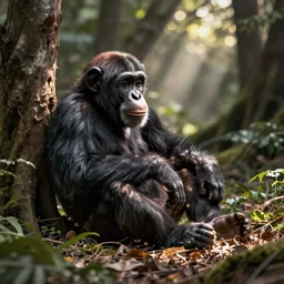 a chimp resting after a hard day at work