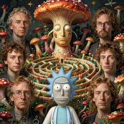 fungus labyrinth mohawk projector portrait by gaston bussierre and charles vess and james jean and erik jones and rhads, inspired by rick and morty, epic, funny, huge scale, beautiful fine face features, intricate high details, sharp, ultradetailed
