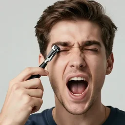 a guy trimming his eyebrow while yelling, 4K