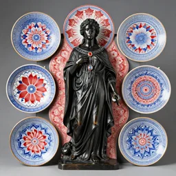 red white blue black porcelain decoration : 9 2 7 7 behelita wakefire - flower of eternal return euterpe votive offering. a black and bronze sculpture, decoration : 2 2 7 7 german expressionist - rollenportrat of robed olga of kiev, jewels, josian wedgwood testplates by auguste rodin, complex geometric fractals by james en