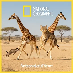 a cat giraffe running in the desert, national geographic award winning photography, symmetry